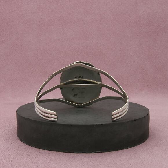 navajo sterling silver vintage malachite cluster cuff bracelet size 6.5in - Picture 3 of 3